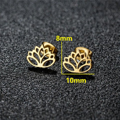 Multiple Stainless Steel Flower Stud Earrings Women Korean Daisy Mandala Rose Lotus Ea close-up view