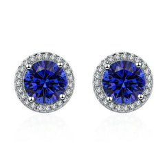 925 Sterling Silver Stud Earrings | Zircon and Colored Gemstone Elegant Jewelry detail view