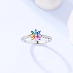 925 Sterling Silver Heart Ring with Cubic Zircon | Geometric Wedding Band for Women close-up view