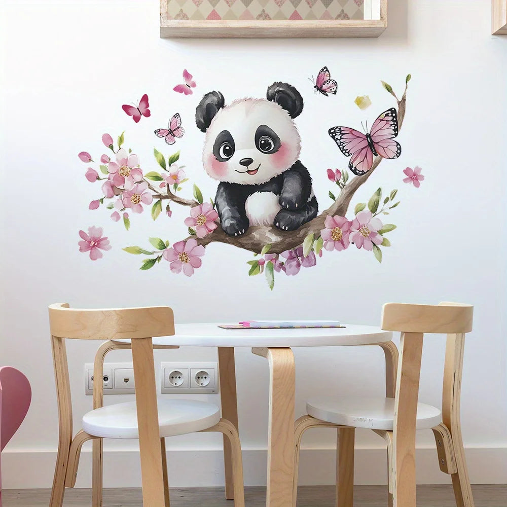 Panda Cherry Blossom Wall Sticker | PVC Self-Adhesive Decal for Bedroom Living Room
