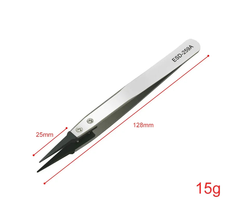 1PCS of ESD Anti-Static Precision Tweezers - Anti-Static Tips, Heavy-Duty Metal Construction Suitabl