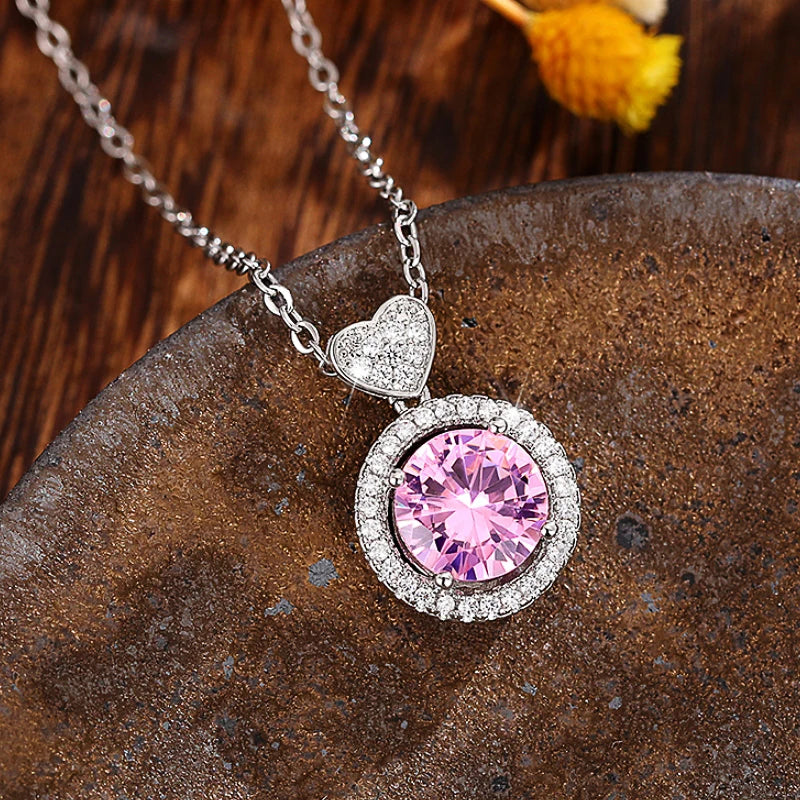 Huitan Romantic Pink Cubic Zirconia Pendant Necklace for Women Engagement Wedding Party Luxury Trend