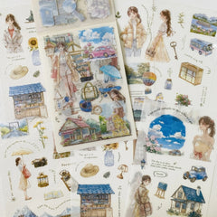 Vintage Character Sticker Set | 20 Sheets Scrapbooking Washi Paper Stickers close-up view