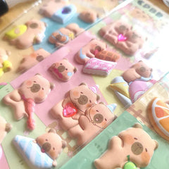 4 Pcs Capybara Cubs Kids' Cartoon Soft High-Foam Stickers - Super Raised, Cute & Adorable, Removable Adhesive