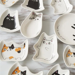 Japanese Ceramic Cat Incense Tray and Sauce Dish | Cute Animal Seasoning Plate for Kitchen
