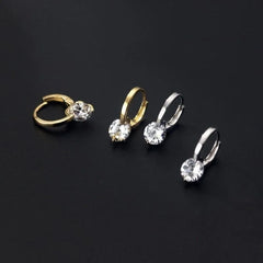 925 Silver Needle Simple Shiny Zircon Earrings Gold Plating Jewelry Crystal Stud Earrings Women