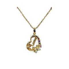 Crystal Heart Mama Necklace | Stainless Steel Pendant Jewelry for Mom close-up view
