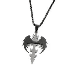 Gothic Punk Angle Wing Spiked Cross Pendant Necklace For Women Men Stainless Steel Bl alternate view