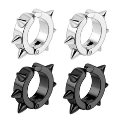 2/4pcs Punk Style 316L Stainless Steel Spine Earring,Clip On Non Piercing Hoop Earring Fashion Fake