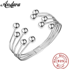 Andara 925 Silver Bead Open Cuff Bracelet Bangle | Unisex Sterling Silver Jewelry Gif alternate view