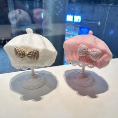 Kids Knitted Beret with Bow | Winter Hat for Baby Girls and Toddlers detail view