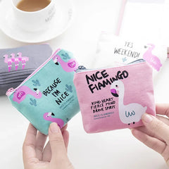 Korean Square Flamingo Coin Money Pouch | Small Canvas Zipper Wallet for Students alternate view