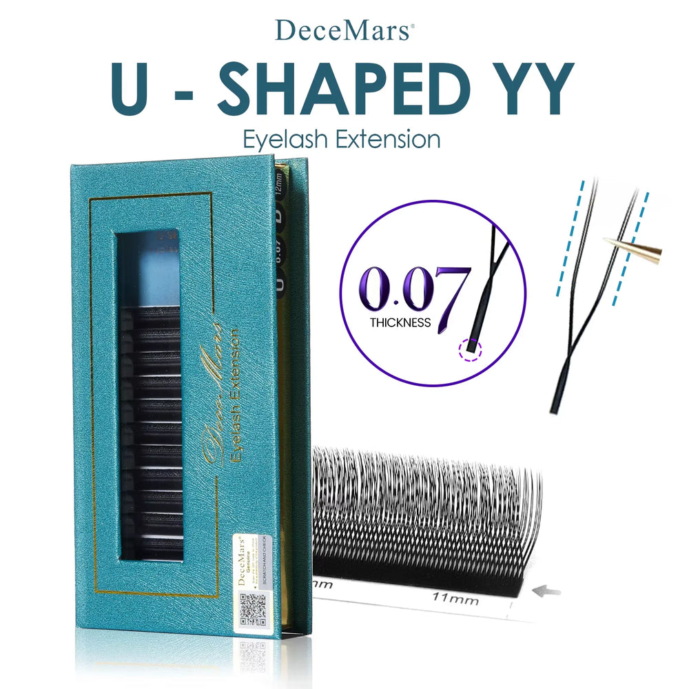 DeceMars 0.07mm U-Shaped YY Eyelash Extensions | Ultra-Fine Pre-Made Volume Lashes