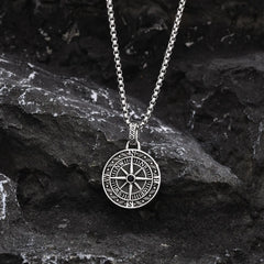 Vintage Compass Pendant Necklace | Stainless Steel Coin Necklace for Men