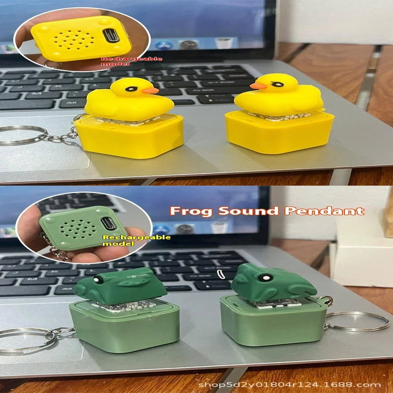1PC USB-C Funny Croaking Frog Duck Keychain Rechargeable Keyboard Fidget Clicker Sound Keyring With