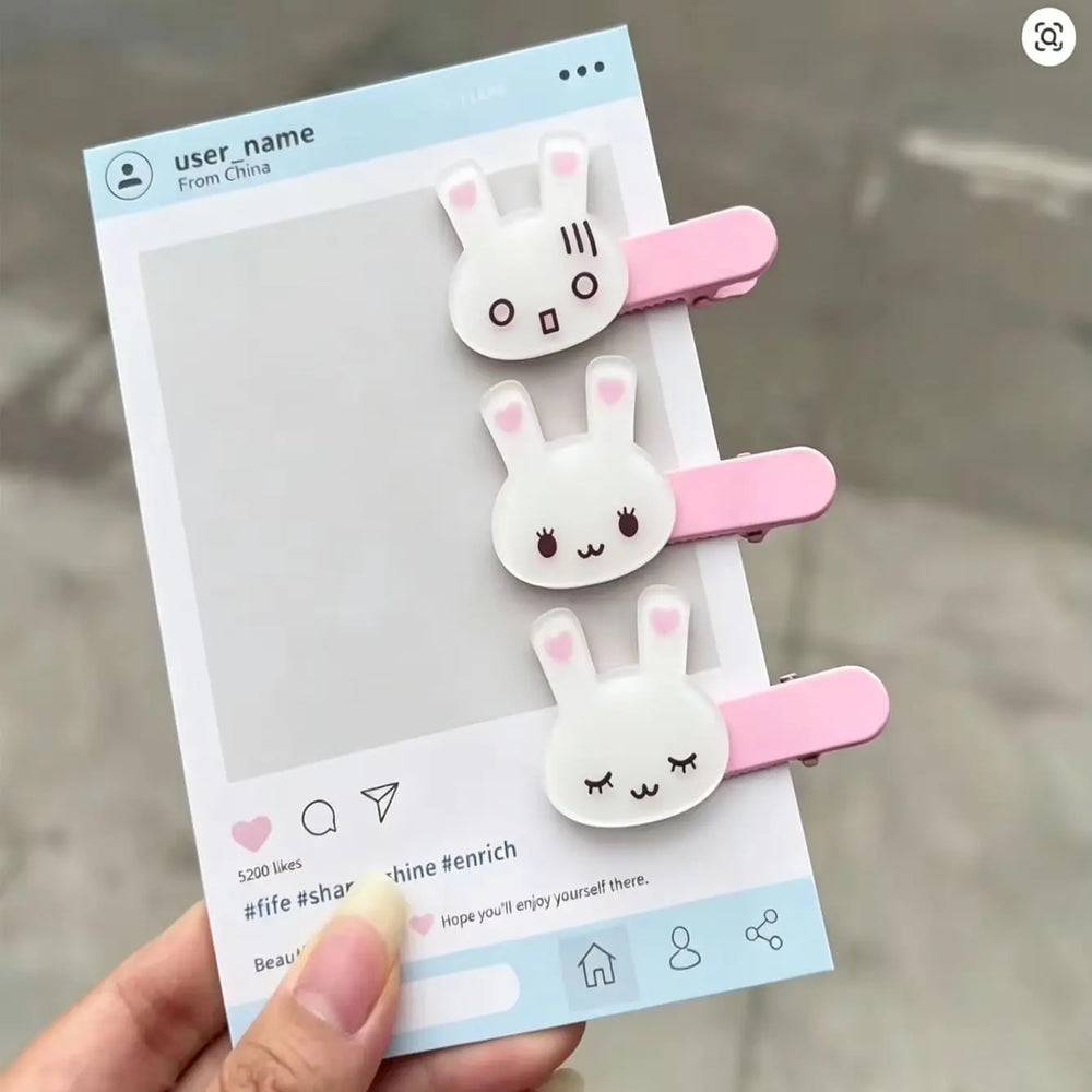 3-piece rabbit animal hair clip set, suitable for cute pink rabbit facial expressions of women, Japa