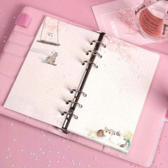 80 Sheets A6 Loose Leaf Paper Notebook Replace Paper with Kawaii Cat Sakura Design Line Grid Blank P