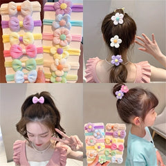 6/12PCS New Cut Hair Ties Princess Sweet Flower Bow Girls Women Elastic Hair Bands Hai close-up view