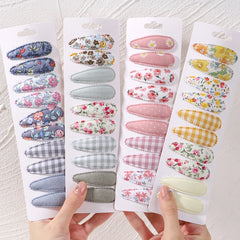 10Pcs/Lot Fresh Print Cotton Alloy Hair Clips for Kids Fabric Plaid BB Hairpins Girl Hairgripe Headw