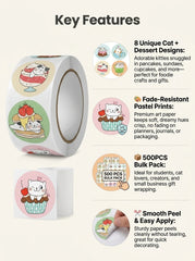 1Roll(500Pcs) Cute Cats in Cup Lovely Animal Stickers | 8 Designs DIY Decal Gift alternate view