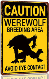 Caution Werewolf Breeding Area Metal Tin Sign – Retro Wall Decor