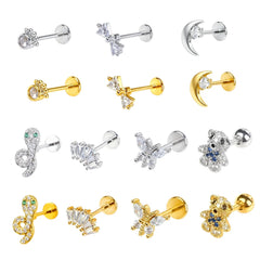 Stainless Steel Ear Studs - Micro Paved Zirconia Cartilage Earrings, Delicate Minimalist Piercing Je