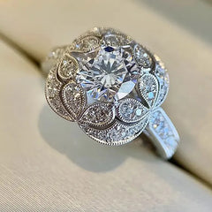 Luxury Jewelry 925 Sterling Silver Large Round Cut White Topaz CZ Diamond Couple Rings Women Wedding