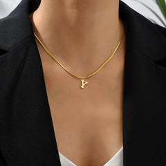 Gold Letter Initial Pendant Necklace | Stainless Steel Snake Chain Jewelry for Women alternate view