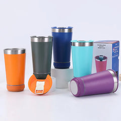 Creative Bluetooth Speaker Steel Vacuum Coffee Cup 16oz 450ml Double Wall Ice Cooler Car Coffee Home