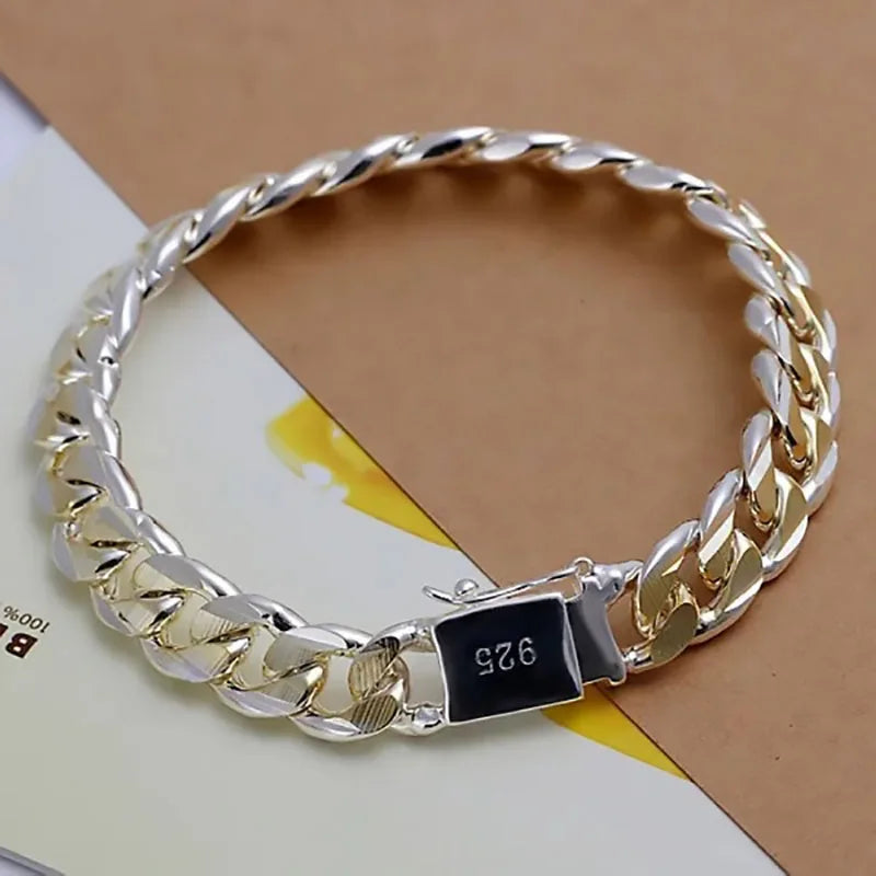 Fine 925 Sterling Silver Noble Nice Chain Solid Bracelet for Women Men Charms Party Gift Wedding Fas