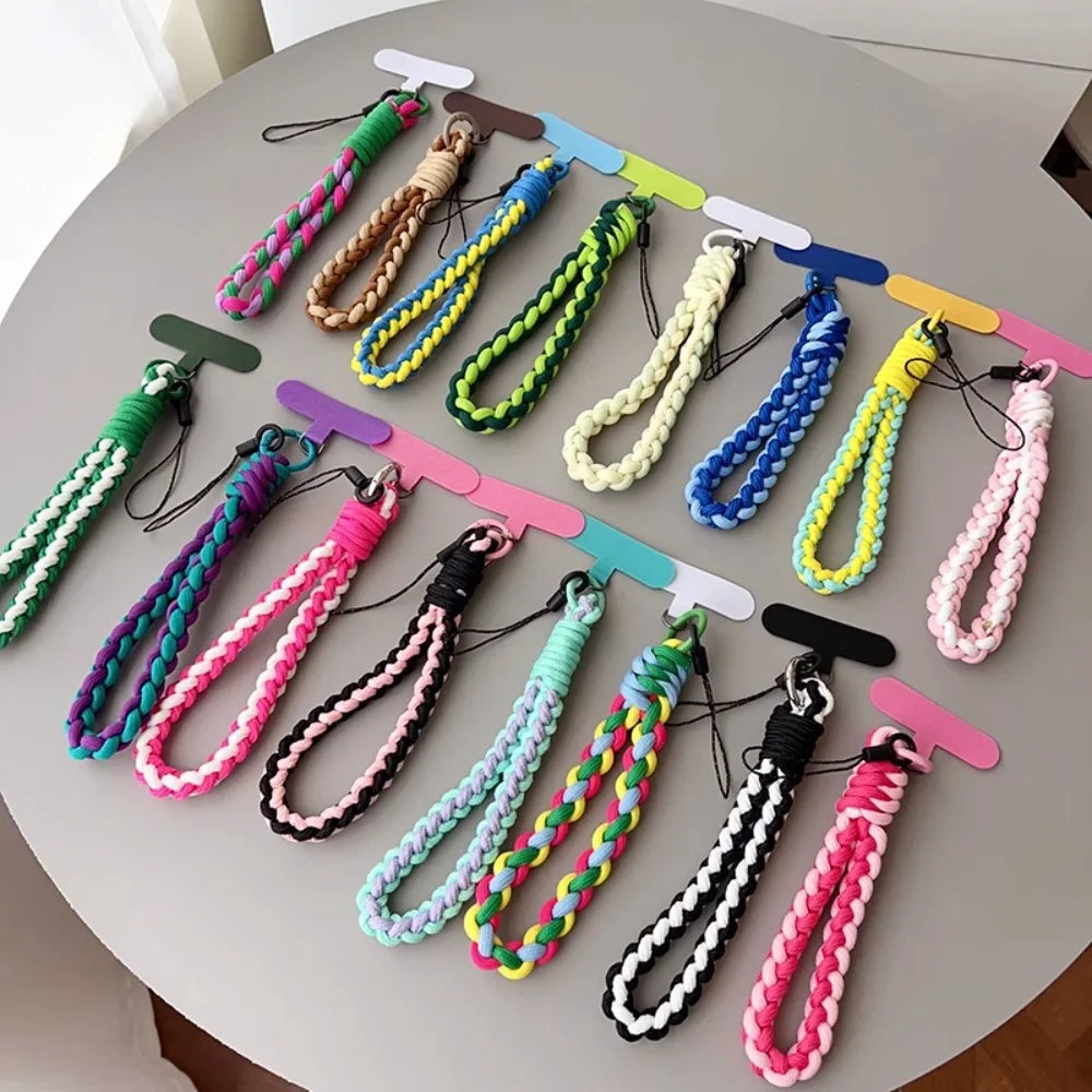 IN Korea Universal Braided Short Mobile Phone Lanyard Strap Hanging Chain Ring Cord with Patch Wrist