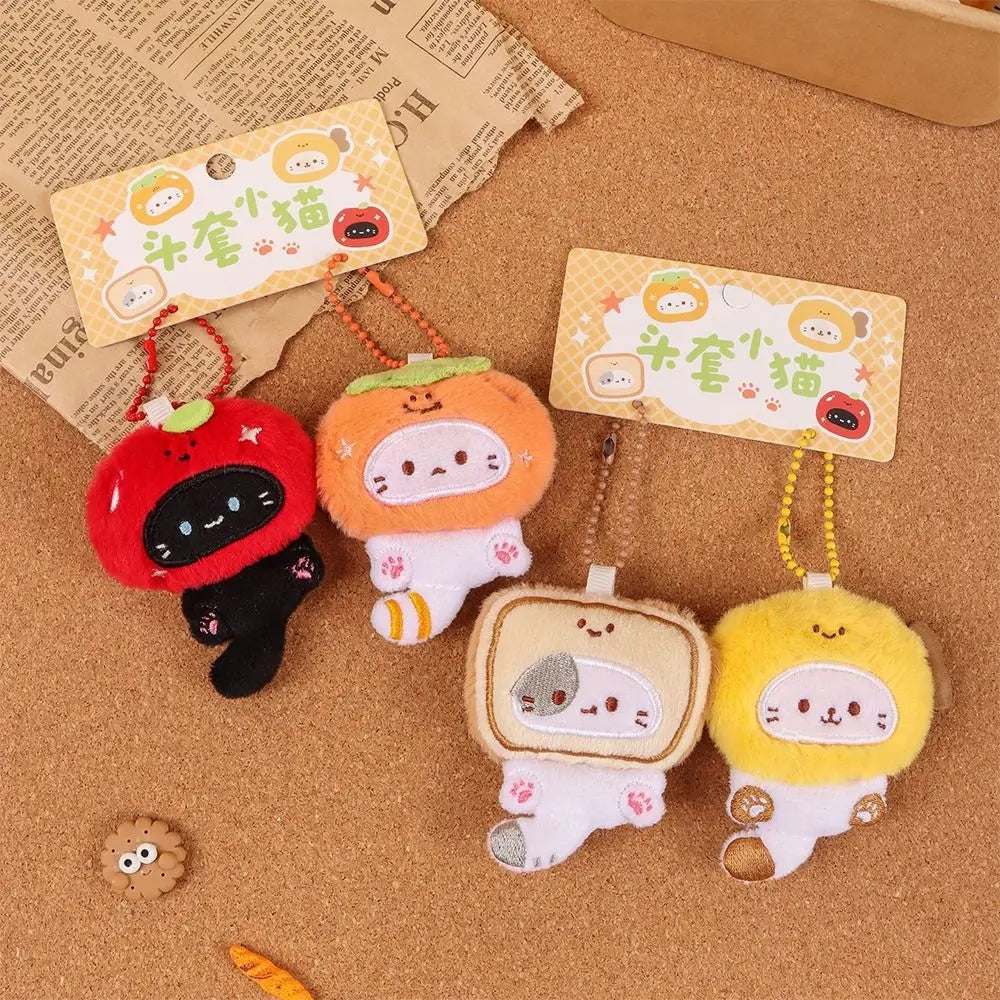 Multicolor Plush Cat Keychain Pendant Cartoon Kitten Keyring