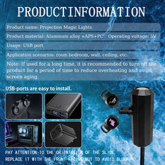 Ocean USB Projector Night Light | 8 Replaceable Lamp Sheets for Ambient Home Ceiling L close-up view