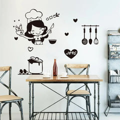 Happy Girl Chef Loves Cooking Wall Sticker | Kitchen and Dining Room Decor close-up view