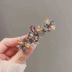 High-end Crystal Flower Hairpin Women's Back of Head Half-tied Spring Clip Hair Clip Sim detail view