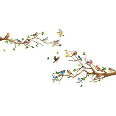 Colorful Birds on Branch Wall Decal | 4pcs Self-Adhesive PVC Art Sticker Set close-up view