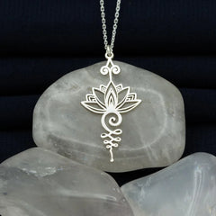 Stainless Steel Unalome Pendant Necklace | Yoga Jewelry with Lotus Flower