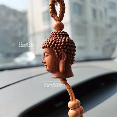 Buddha Head Carved Wood Keychain | Peach Wood Key Ring alternate view