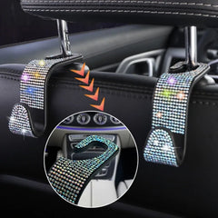 2Pcs Car Seat Back Hook Bling Diamond Hanger Backseat Auto Back Universal Headrest St alternate view