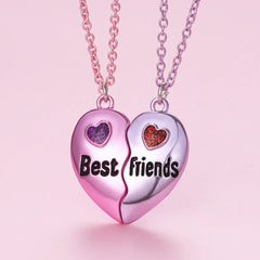 A Girl 2Pcs/set Multicolour Heart-shaped Stitching Best Friend Bestie Necklace BFF Friendship Jewelr