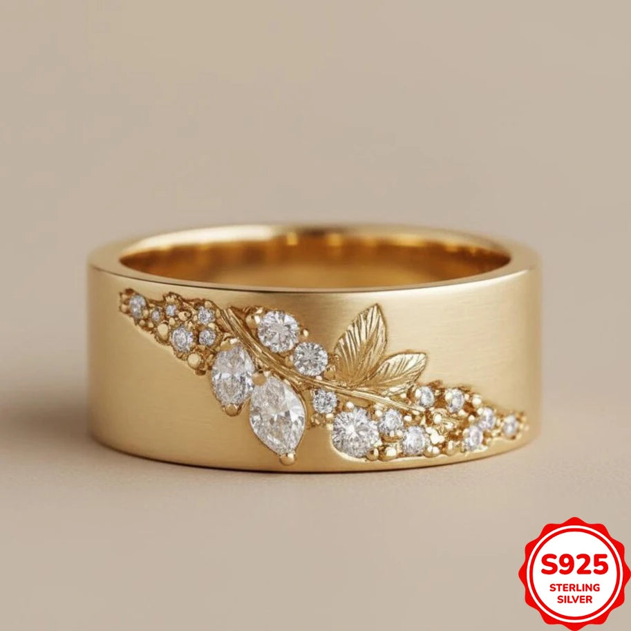 Geometric Green Color Stone Gold Leaf Ring For Women Ring Wedding Engagement Rings Gift Fashion Cust