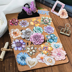 20pcs Hard Card Flower Stickers for Scrapbooking | Floral Craft Decor Set close-up view