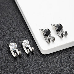 2023 New Simple Zircon Stud Earrings Single Trend Personality Hip-hop Niche Hook Shape close-up view