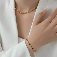 Dopamine Colored Zircon Collarbone Chain | Gold Colour Women's Trend Necklace alternate view
