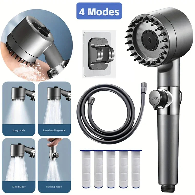 4 Modes Shower Head High Pressure Showerhead One-Key Stop Water Massage Shower Head With Filter Elem