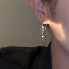 Silver Tassel Drop Earrings | Double Chain Rear-Hanging Earrings for Women alternate view