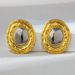 Oversize Glossy Round Circle Stud Earrings | Gold Plated Thick Hoop Jewelry alternate view