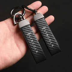 Carbon Fiber Style Car Keychain | Microfiber Leather Key Ring for Lincoln Navigator close-up view