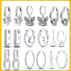 Hot Sale 925 Sterling Silver Heart Earrings Fit Original Charms Hoop Earrings For Women Girls Stud E