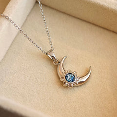 Moon and Sun Zircon Pendant Necklace | 316L Stainless Steel Choker close-up view